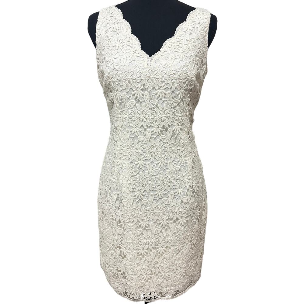 Ann Taylor Petite White Floral Lace Sheath Dress Sleeveless V-Neck Size 8P